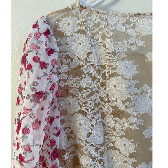For Love & Lemons NWT Victoria’s Secret Pink Lace Floral Melrose Mini Robe XS - Picture 8 of 14